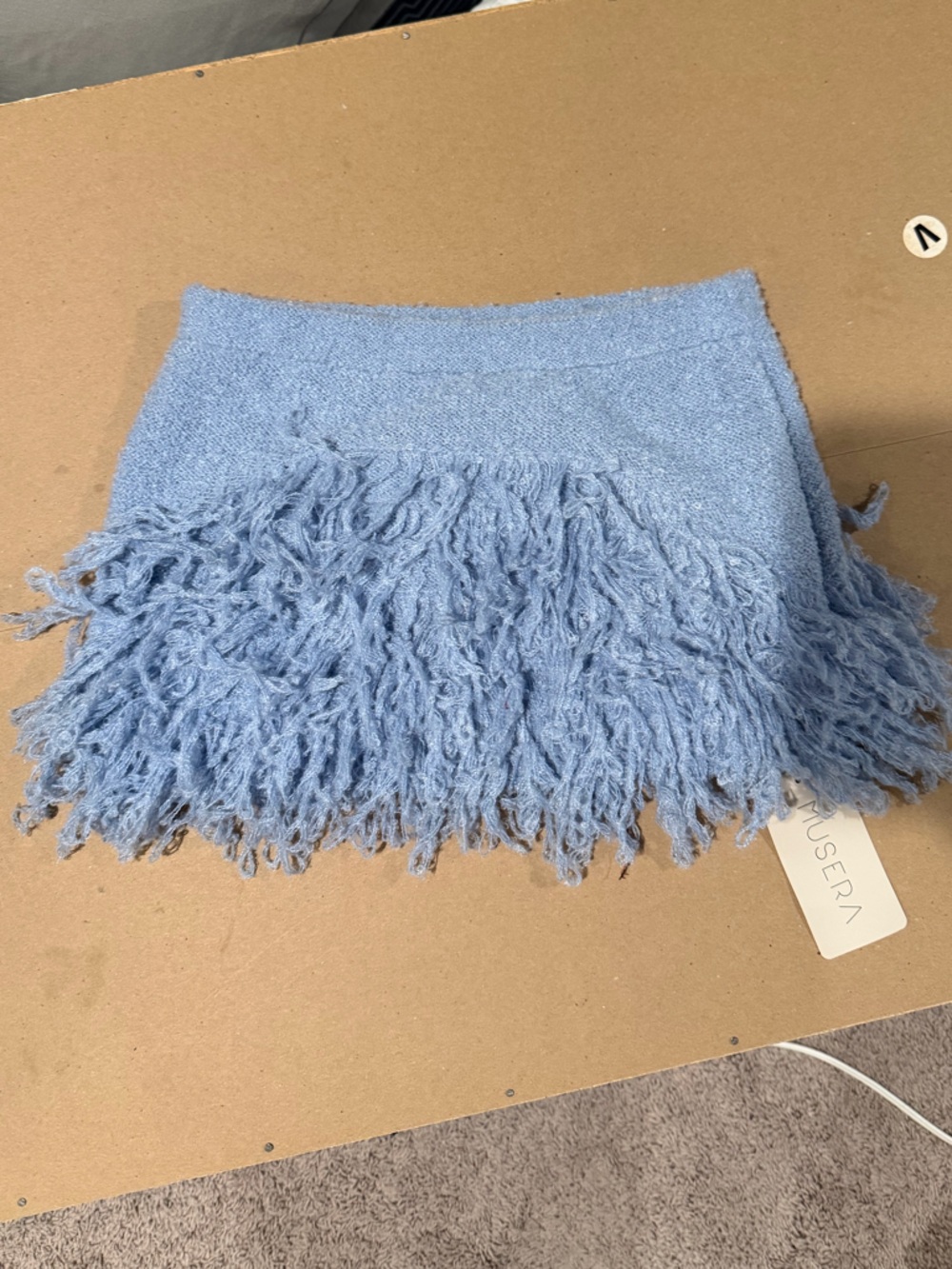 Fringe Knit mini skirt in Light Blue